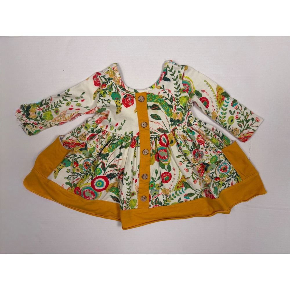 Cheeky Plum Dress Floral Mustard 18-24 Months Long Sleeve Pocket Boho Bonton